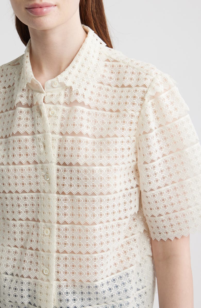 FRAME The Lattice Crochet Button-Up Top, Alternate, color, Cream