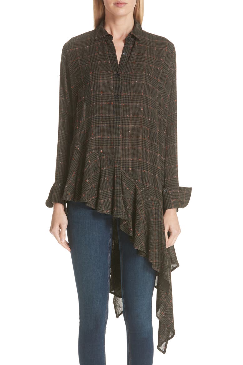 Asymmetrical Ruffle Blouse, Main, color, CROCODILE CHECK