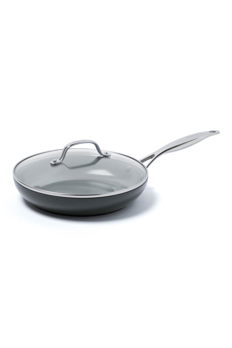 Valencia 10-Inch Anodized Aluminum Ceramic Nonstick Fry Pan with Glass Lid, Main, color, BLACK