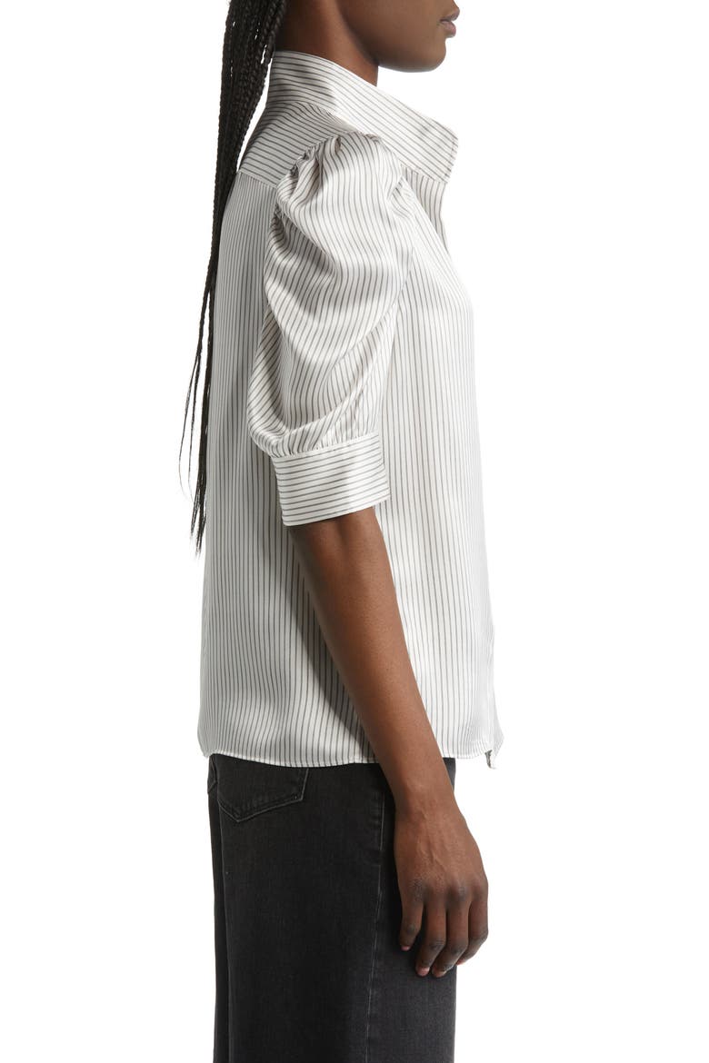 Gillian Puff Sleeve Stripe Silk Blouse, Alternate, color, BONE MULTI