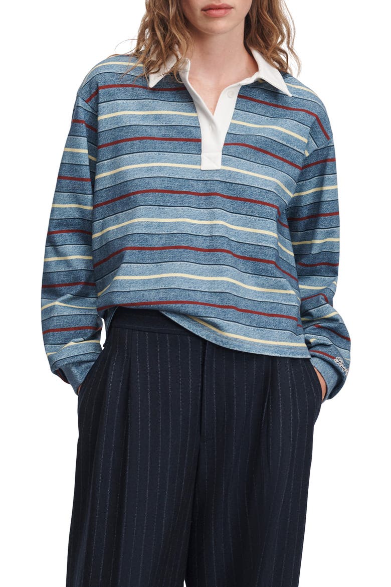 Miramar Cropped Rugby Polo Sweatshirt, Main, color, INDIGO STRIPE