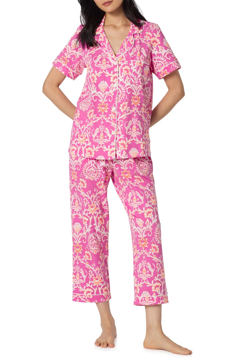 Print Stretch Organic Cotton Crop Pajamas, Main, color, LUXE LEOPARD