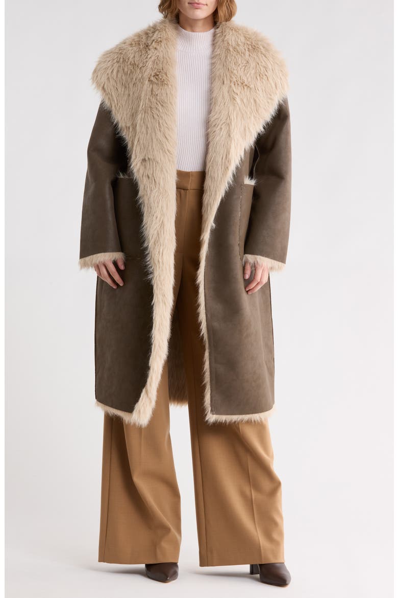 Padma Reversible Faux Leather & Faux Fur Coat, Alternate, color, MOCHA