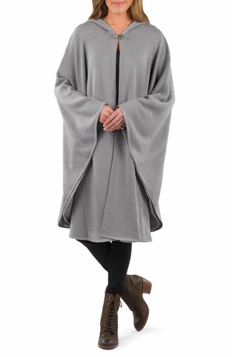 Patricia Nash Hooded Faux Leather Trim Cable Knit Cape