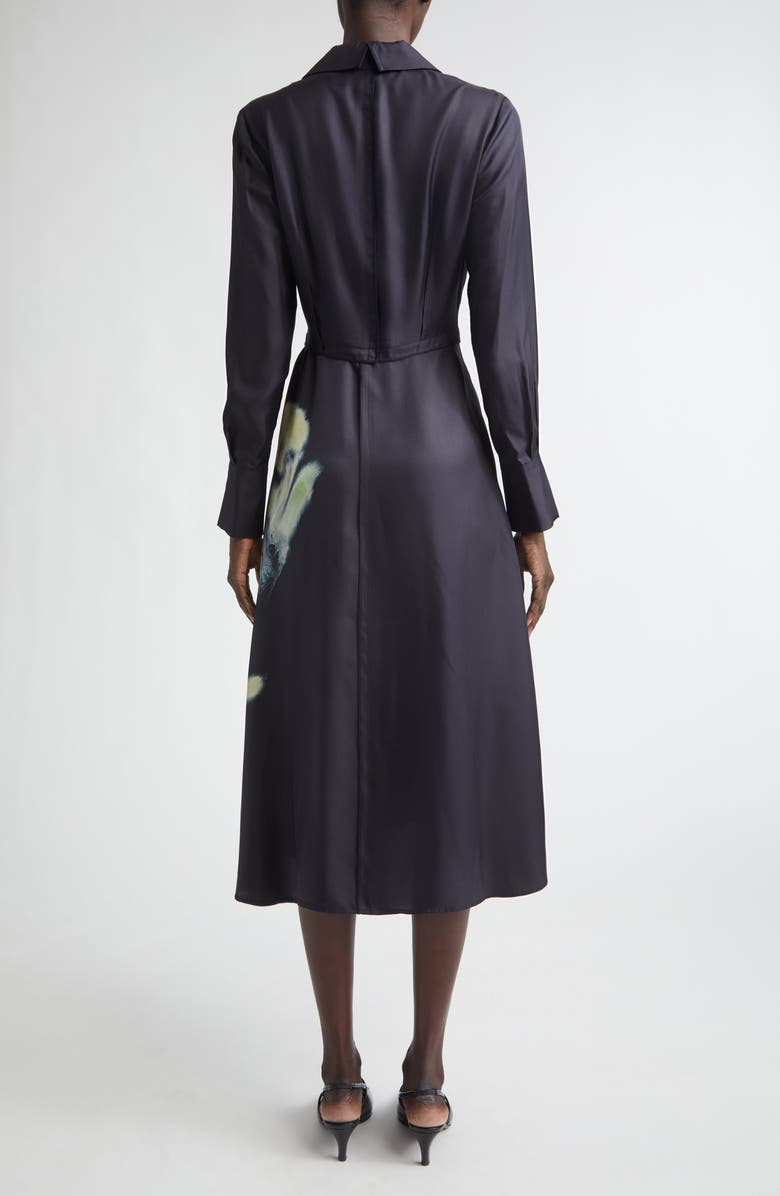 Jason Wu Collection Watercolor Floral Print Long Sleeve Silk Shirtdress, Alternate, color, Black / Light Jade