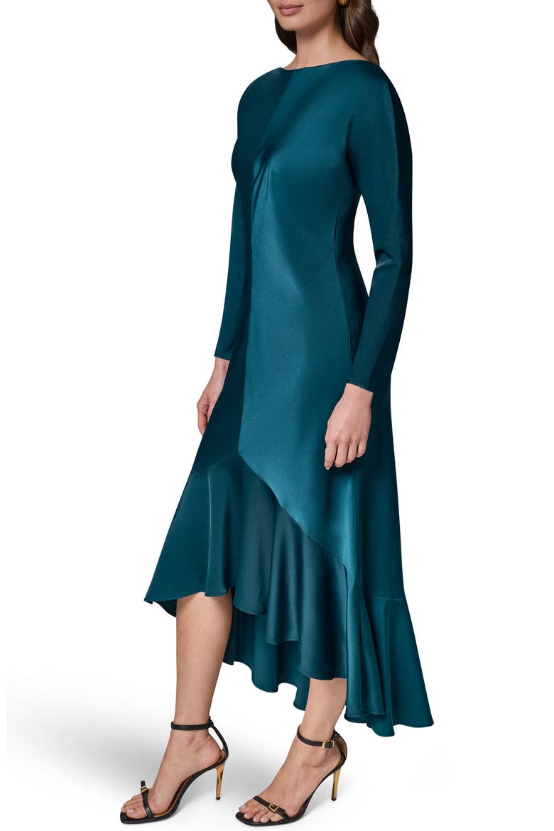 Long Sleeve Ruffle Hem High-Low Dress, Alternate, color, HUDSON