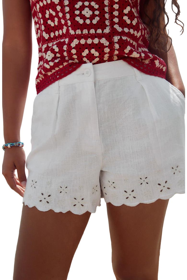 Embroidered Eyelet Linen Blend Shorts, Main, color, WHITE