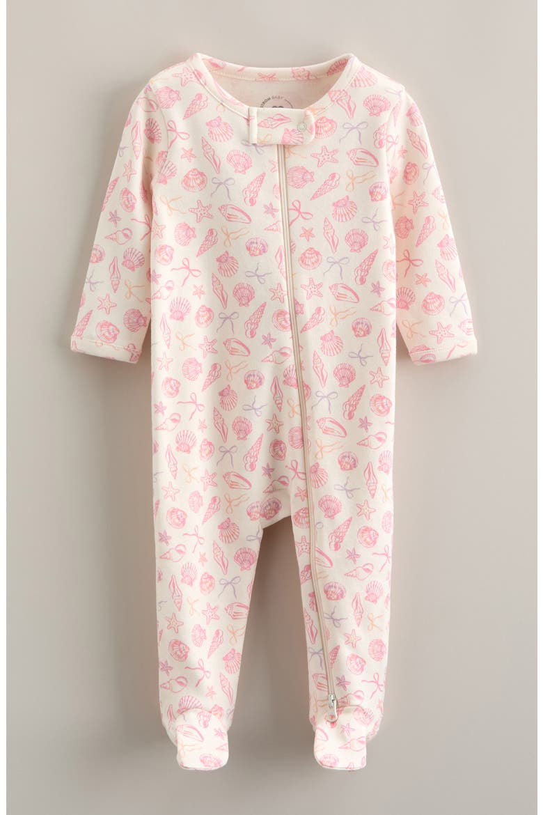 Print Cotton Footie, Main, color, IVORY EGRET SEASHELLS