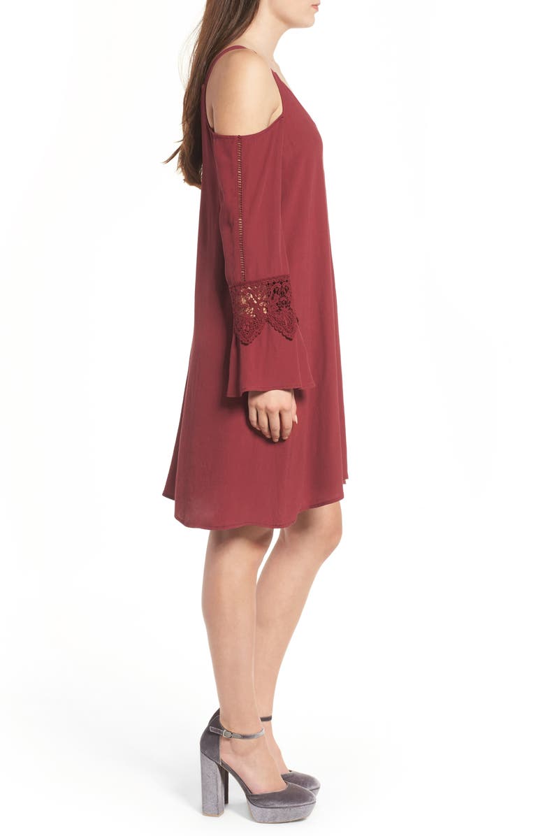 ASTR the Label ASTR Cold Shoulder Shift Dress, Alternate, color, Red Cordovan