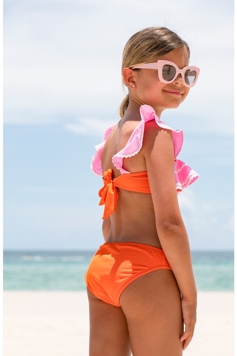 Bandeau Strap, Ruffle Ric-Rac Trim Two Piece Bikini, Little Kid-Big Kid, Alternate, color, Pink