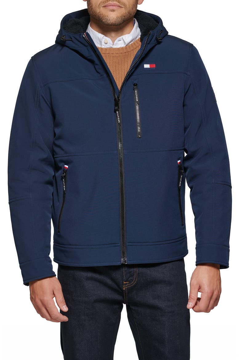 Soft Shell Hooded Jacket with Faux Shearling Lining, Main, color, MIDNIGHT