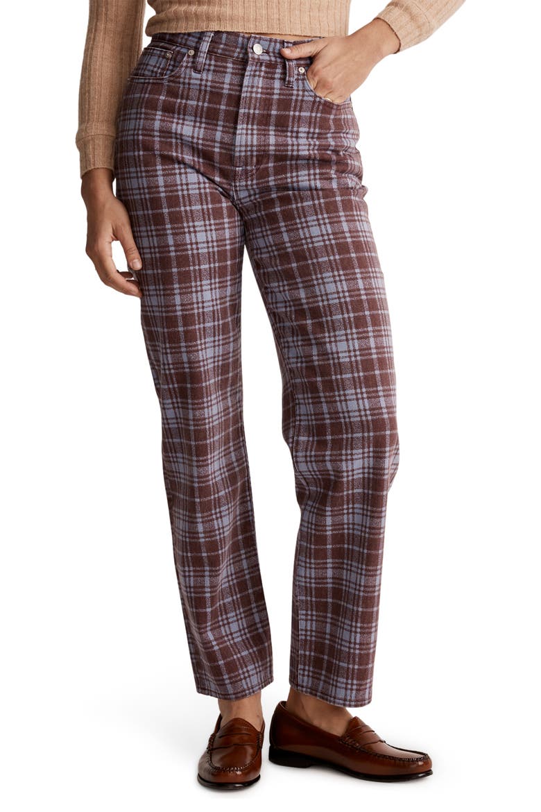 The Perfect Vintage Plaid High Waist Straight Leg Jeans, Main, color, CABERNET