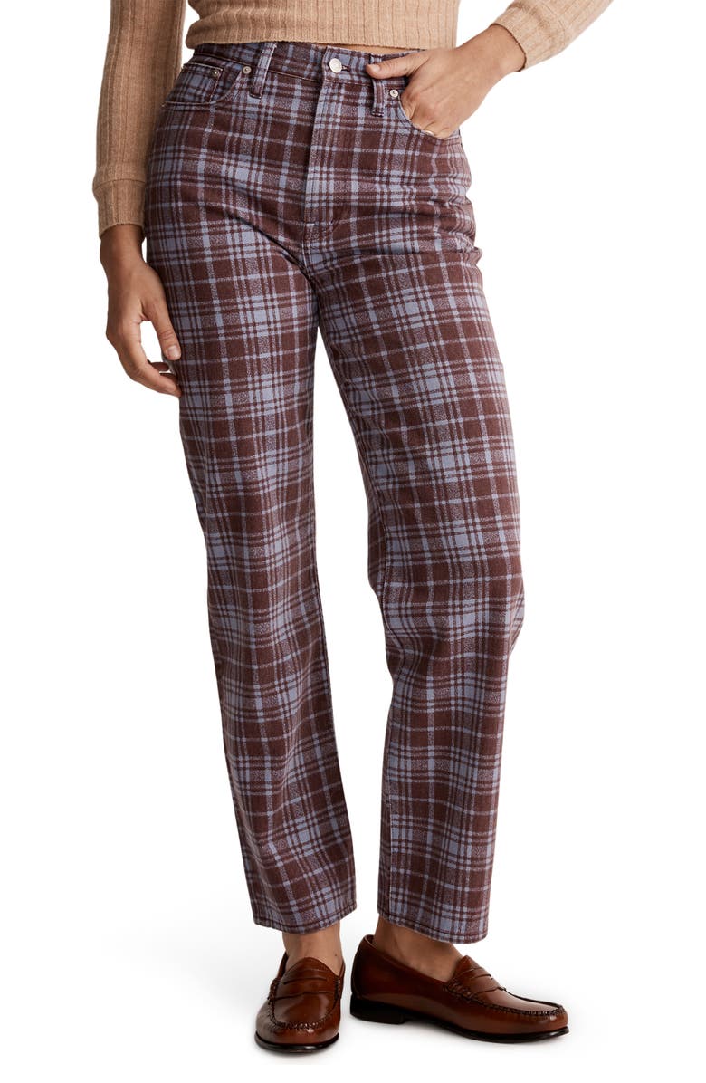 Madewell The Perfect Vintage Plaid High Waist Straight Leg Jeans, Main, color,