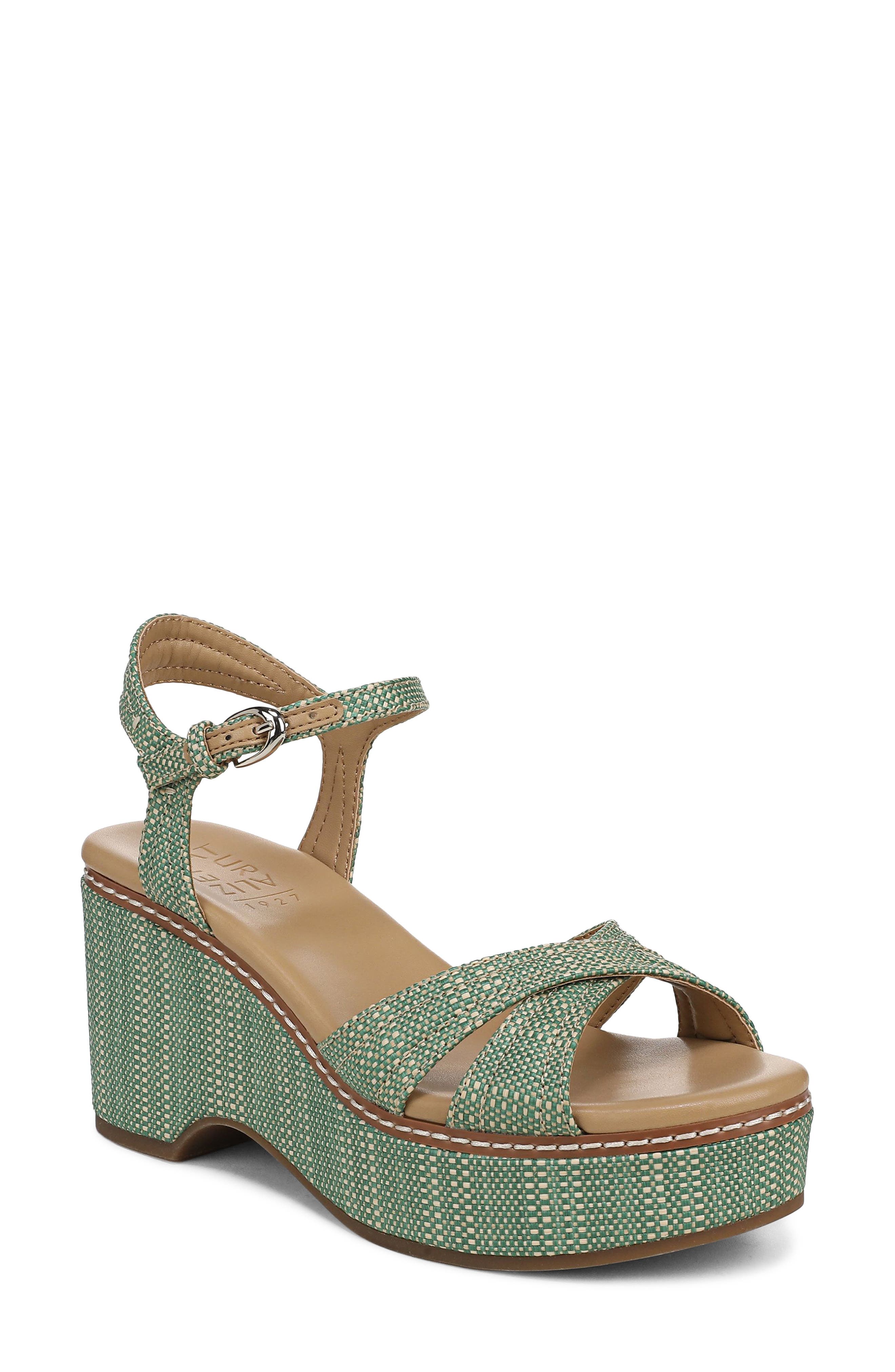 Naturalizer Dovie Raffia Ankle Strap Platform Sandal, Main, color, Green Mutli