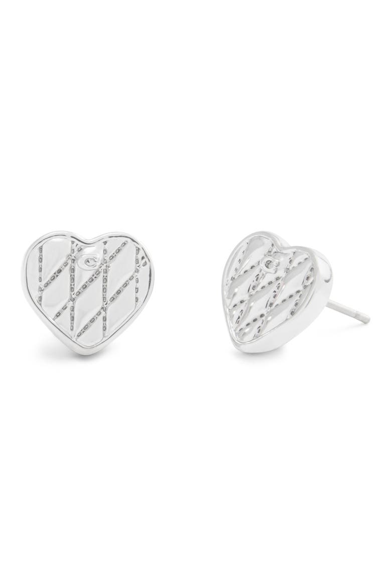 Quilted Heart Stud Earrings, Main, color, RHODIUM