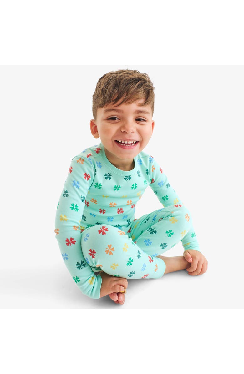 Primary Kids Organic PJ Set In Mint Rainbow Clovers, Alternate, color, Mint Rainbow Clovers