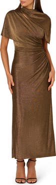 Adrianna Papell Side Ruched Metallic Knit Gown