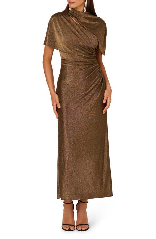 Adrianna Papell Side Ruched Metallic Knit Gown In Brown