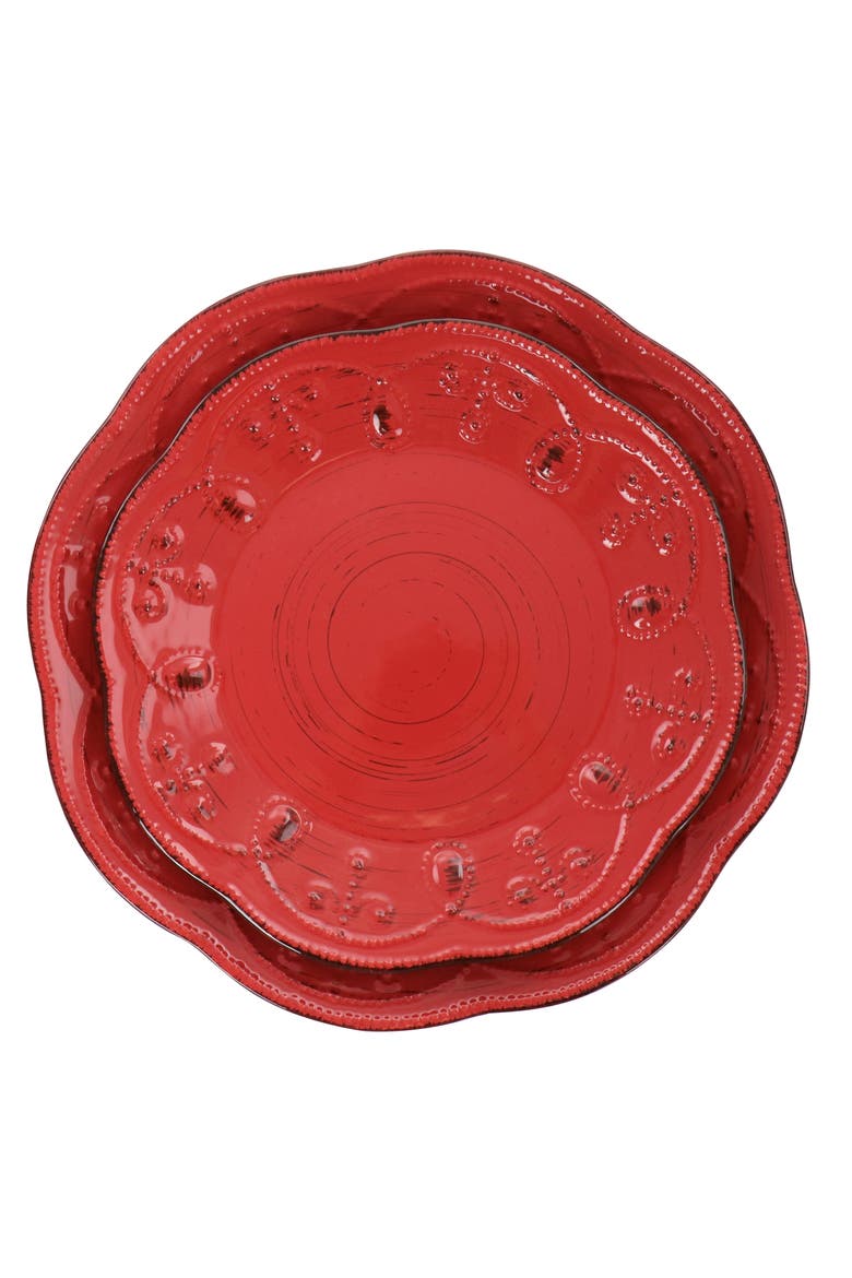 Rustic Birch 16 Piece Stoneware Dinnerware Set, Alternate, color, Red