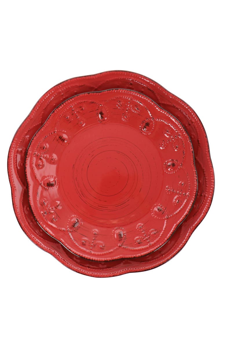 Elama Rustic Birch 16 Piece Stoneware Dinnerware Set, Alternate, color, Red