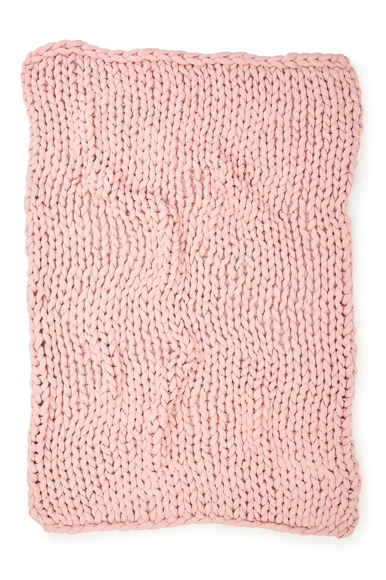 Organic Cotton Weighted Knit Blanket, Alternate, color, EVENING ROSE