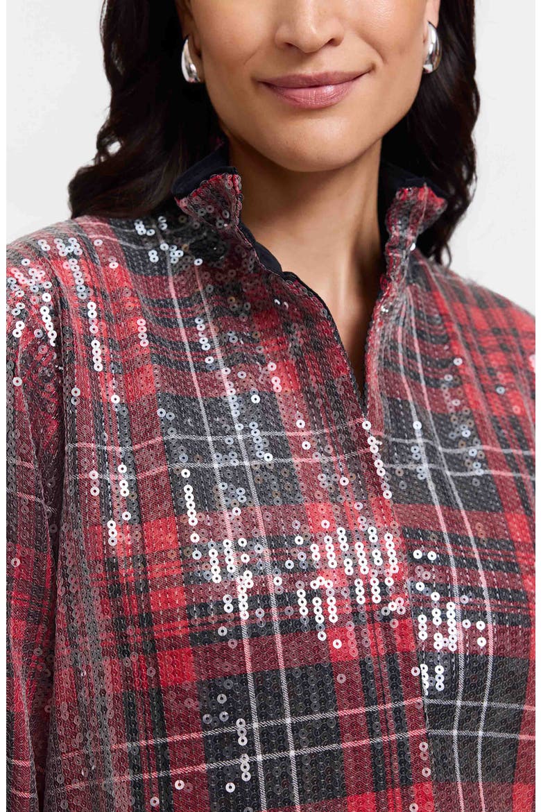 Carolina Plaid Sequin Shirt Jacket, Alternate, color, RED/ MULTI