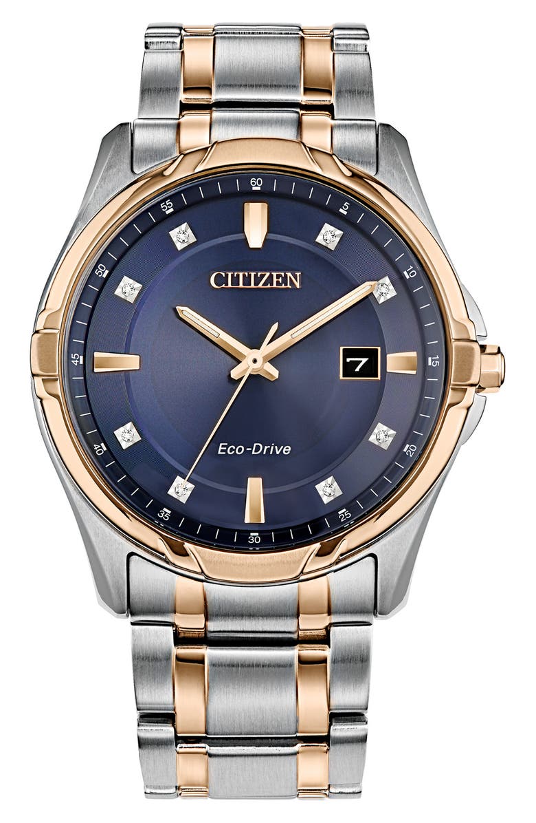 Citizen Eco Drive Diamond Embellished Two-Tone Stainless Steel Bracelet Watch, 40mm, Main, color,