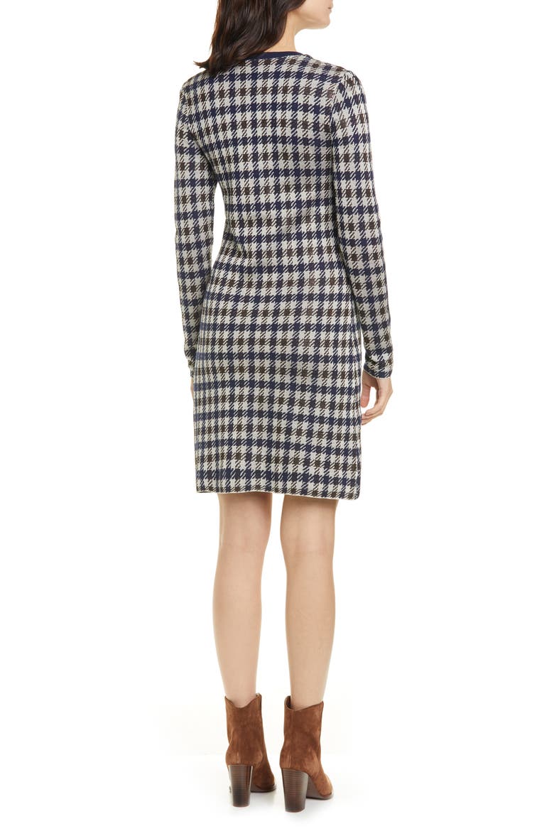 Cabana Metallic Houndstooth Check Long Sleeve Sweater Dress, Alternate, color, BROWN BLUE HOUNDSTOOTH