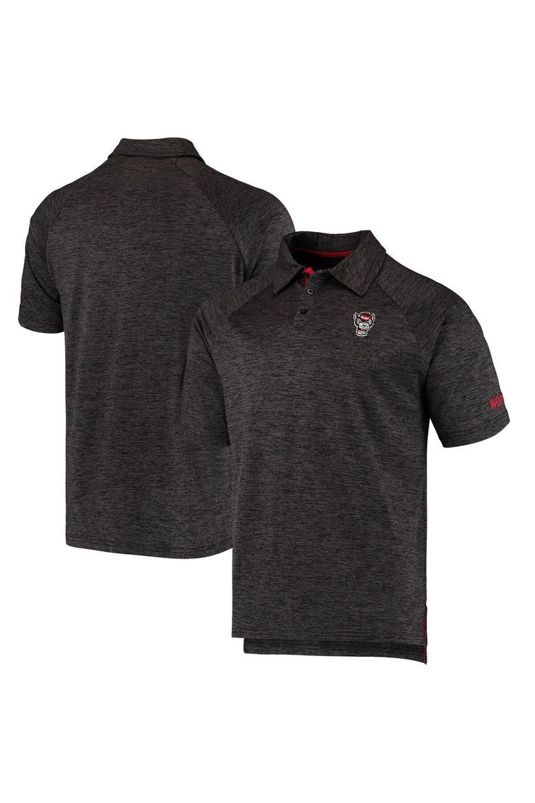 Men's Colosseum Heathered Black NC State Wolfpack Logo Down Swing Raglan Polo, Alternate, color, Heather Black