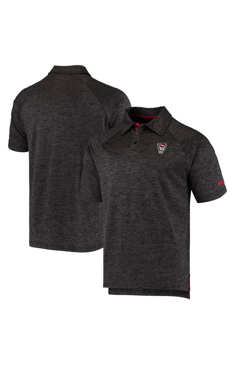 COLOSSEUM Men's Colosseum Heathered Black NC State Wolfpack Logo Down Swing Raglan Polo, Alternate, color,