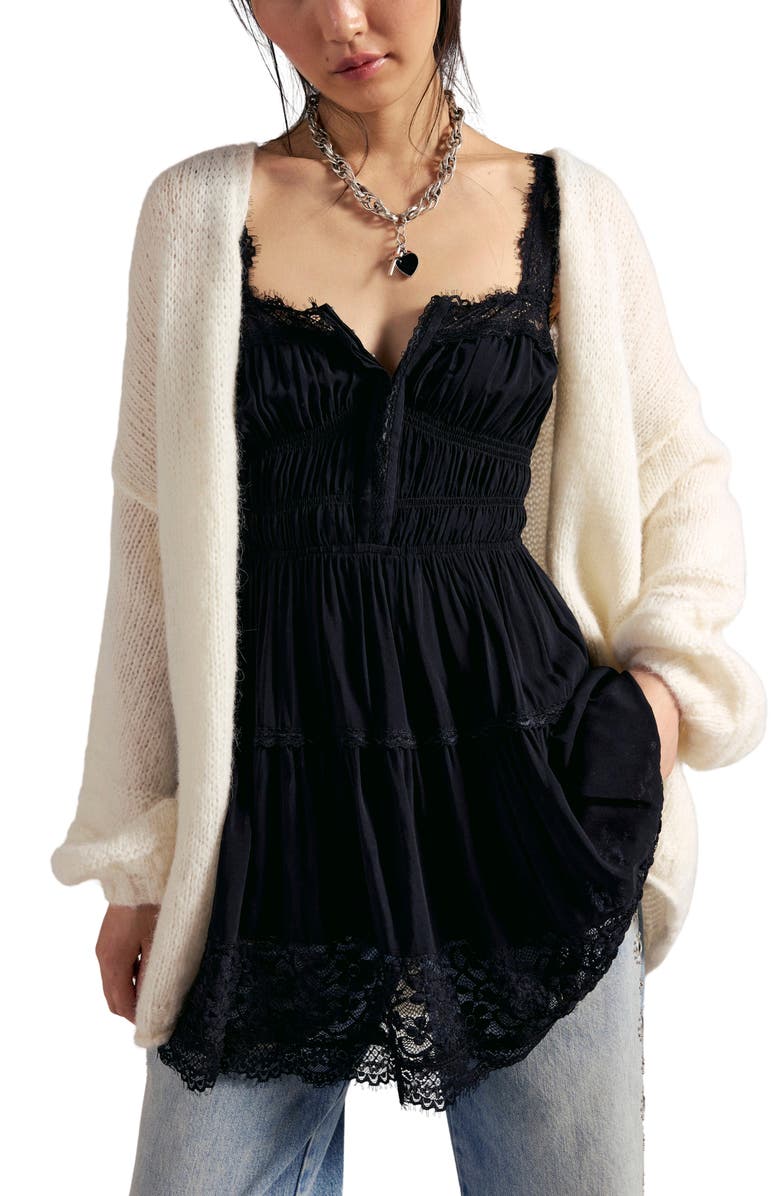 Free People So in Love Linen Blend Slip Minidress, Alternate, color, Black