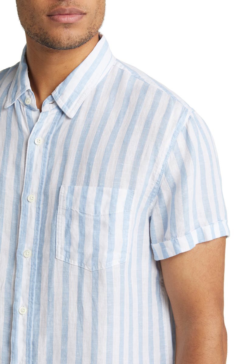 Rails Nice Stripe Short Sleeve Button-Up Linen Shirt, Alternate, color, 