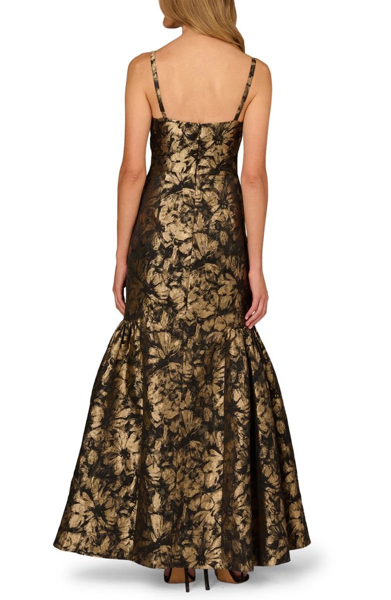 Aidan Mattox Metallic Floral Jacquard Mermaid Gown, Alternate, color, Black/ Gold