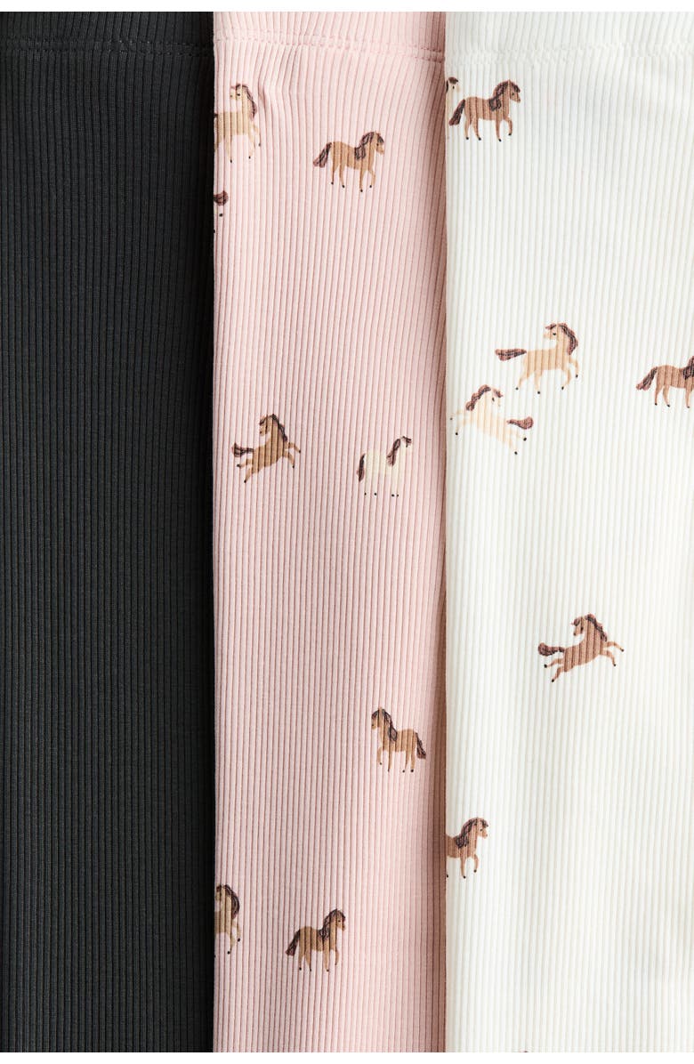 H&M 3-pack Ribbed Cotton Leggings, Alternate, color, White/Horses