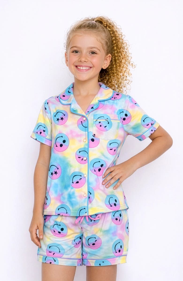 Preppy Goose Smiley Face Short Sleeve Jersey PJ, Alternate, color, Blue Multi