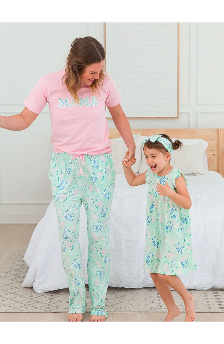 RuffleButts SoftSnooze Gender Inclusive Adult Pajama Pants, Alternate, color, Mint Meadow