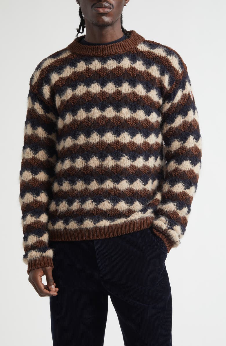 Moncler Wool Blend Crewneck Sweater, Main, color, Beige/ Blue/ Brown
