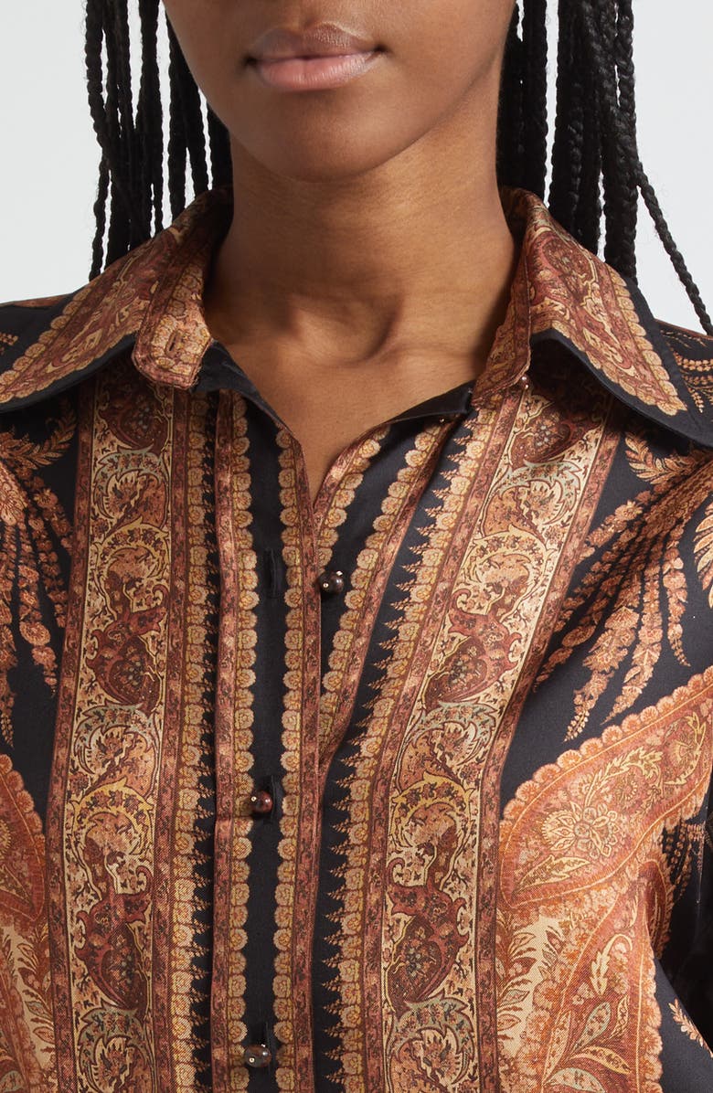 Zimmermann Hypnotic Paisley Silk Button-Up Shirt, Alternate, color, Black Paisley