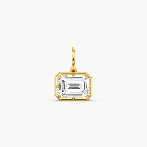 East West Emerald Lola Lab Diamond Pendant Charm in 14K