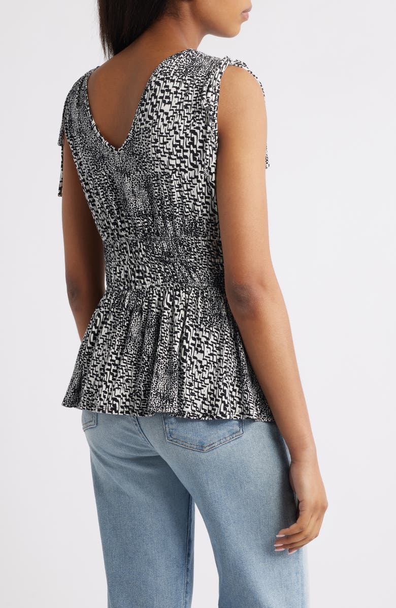 Loveappella Printed Peplum Jersey Top, Alternate, color, Ivory/ Black