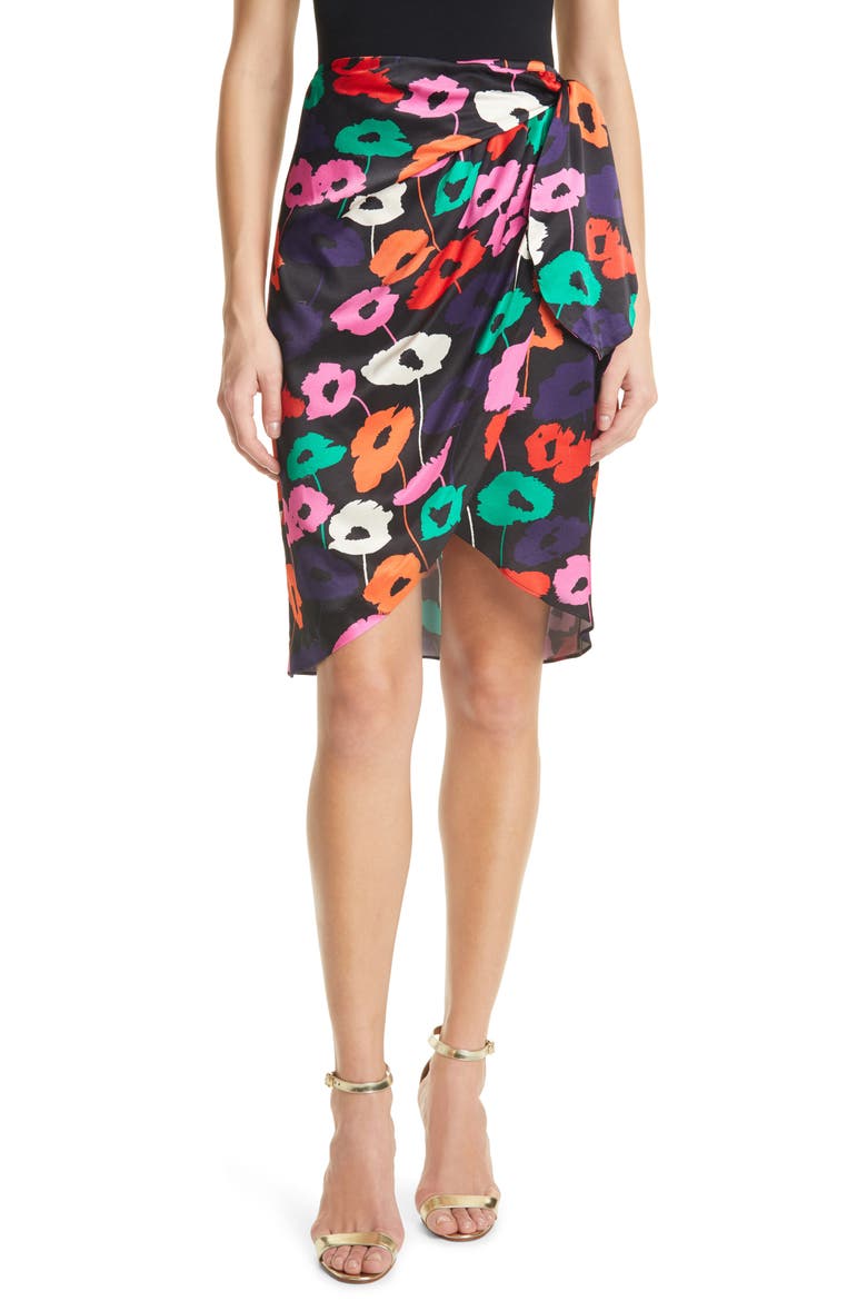 Liza Poppy Print Wrap Skirt, Main, color, BLACK MULTI