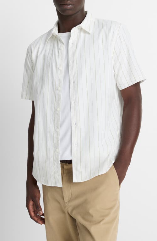 Vince Chatsworth Stripe Short Sleeve Cotton Button-up Shirt In White