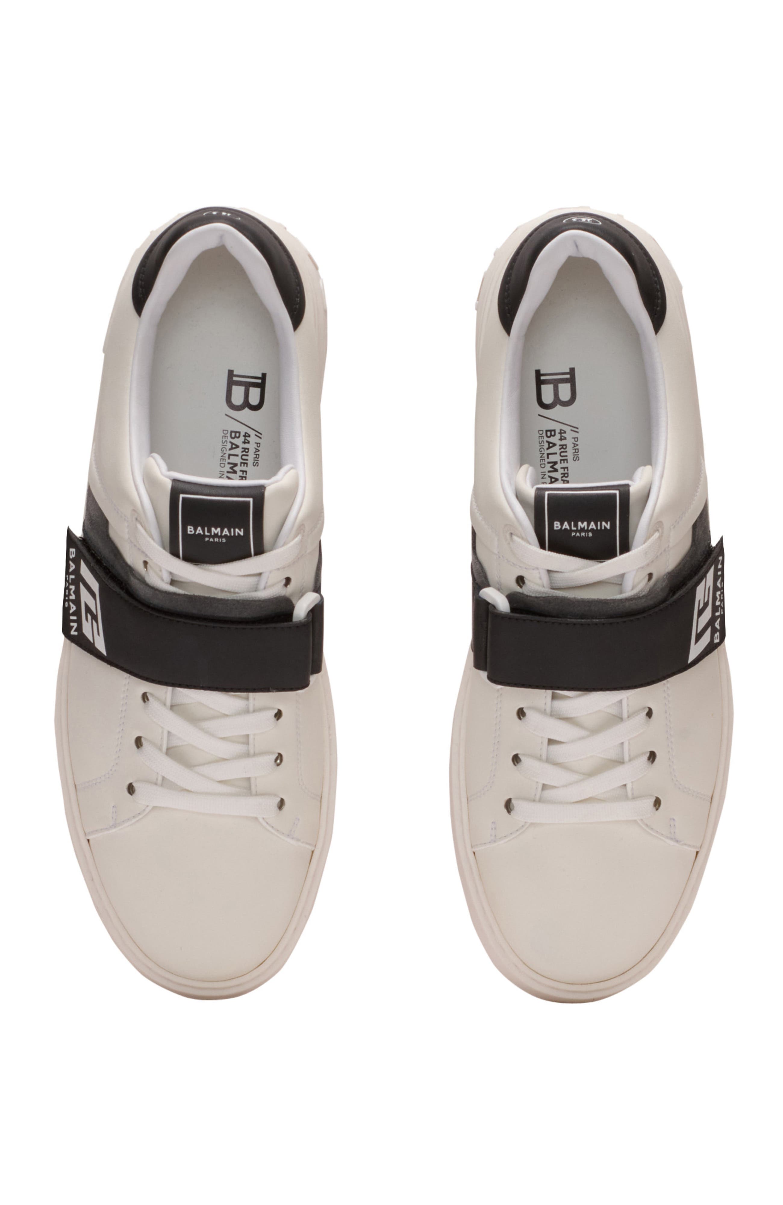 Balmain Calfskin B-Court trainers with PB tongue, Alternate, color, White