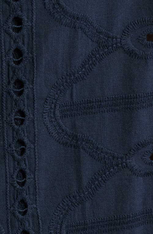 Nn07 Julio 5392 Camp-collar Broderie Anglaise Cotton Shirt In Blue
