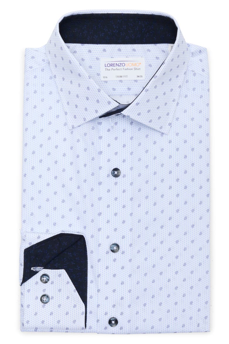 Paisley Print Trim Fit Cotton Dress Shirt, Alternate, color, WHITE/ LIGHT BLUE