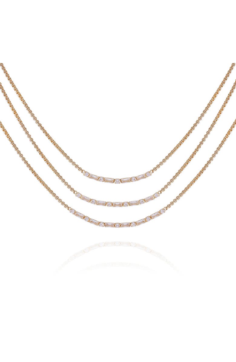Vince Camuto Crystal Layered Necklace, Main, color, Gold Tone