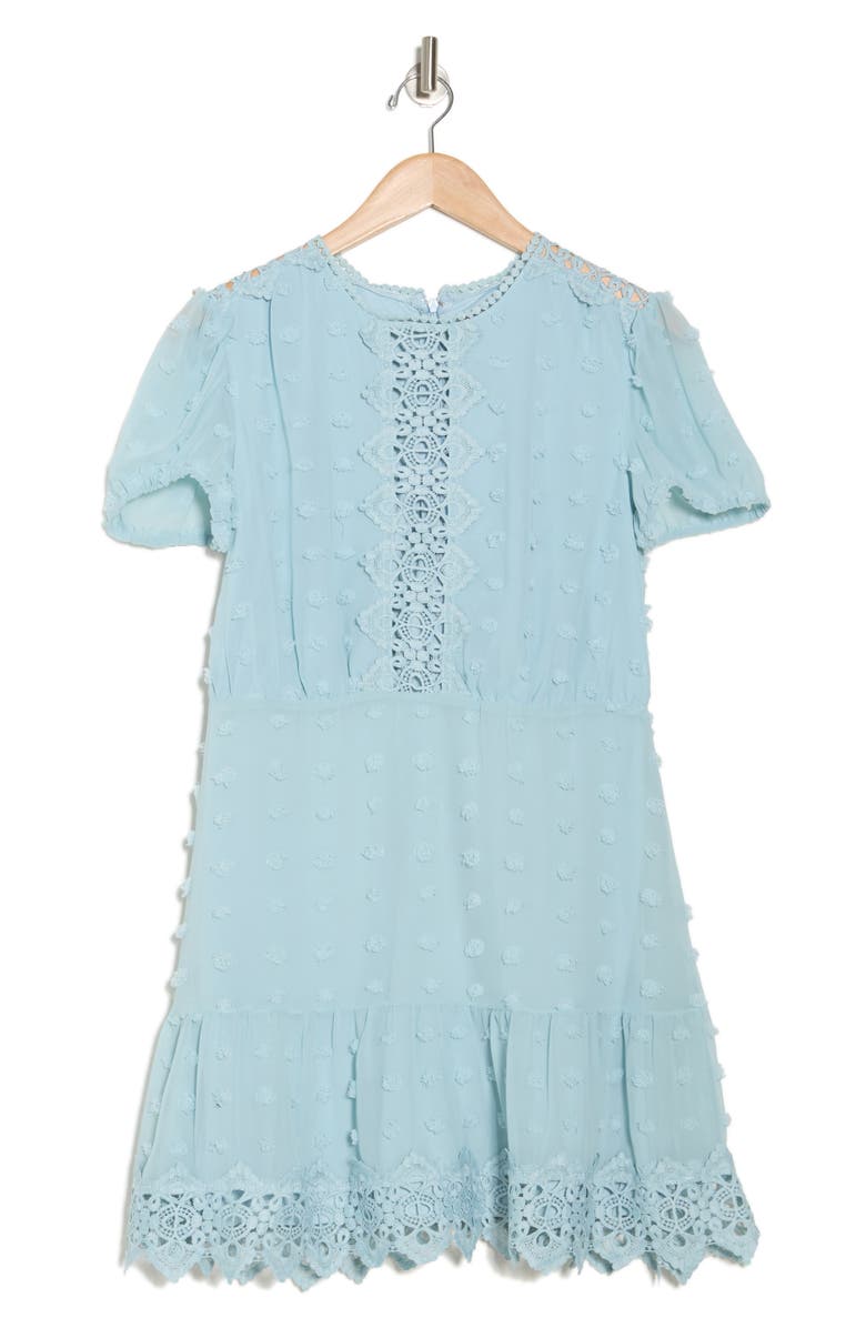 Love By Design Romee Puff Sleeve Lace Trim Clip Dot Minidress, Alternate, color, Sage