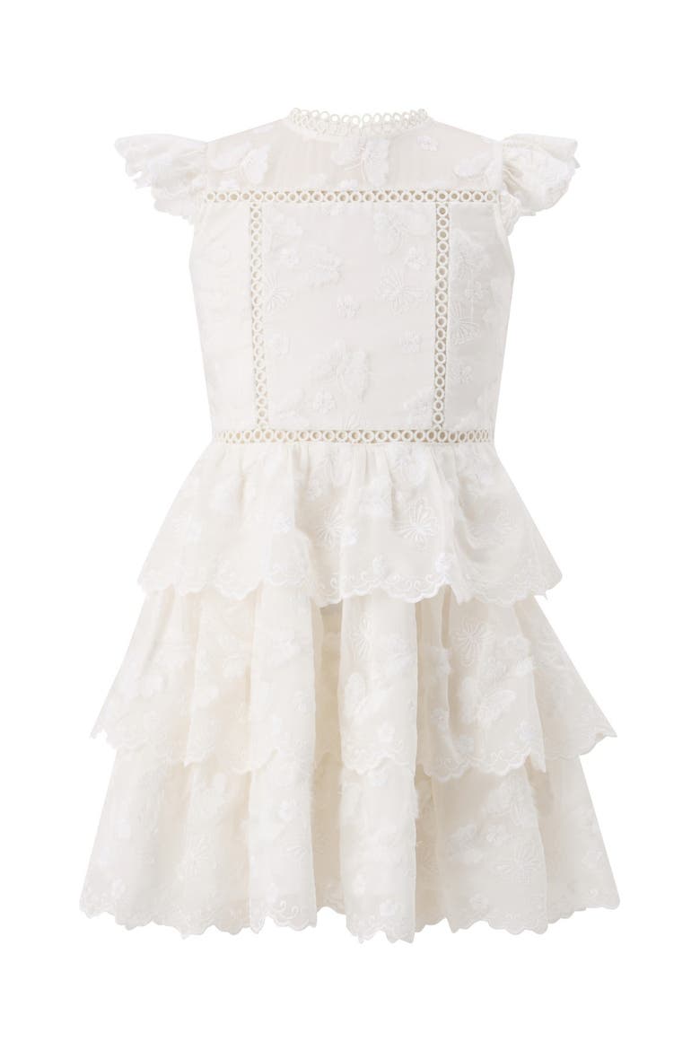 Alisha Frill Embroidered Mini Dress, Main, color, Creme