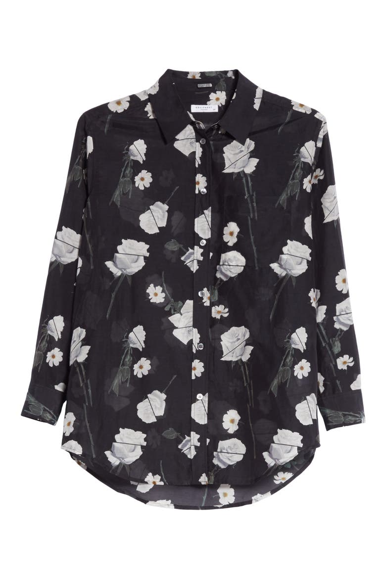 Daddy Floral Cotton & Silk Shirt, Alternate, color, TRUE BLACK MULTI
