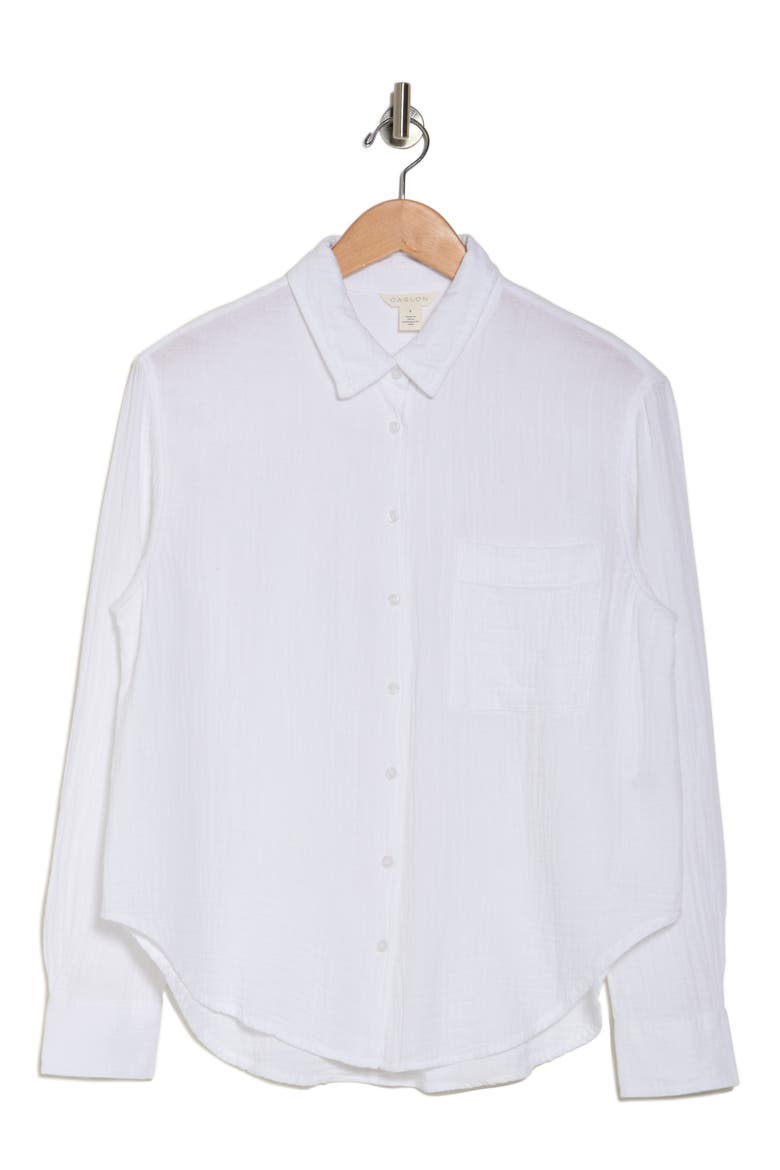 Relaxed Cotton Gauze Button-Up Shirt, Alternate, color, WHITE